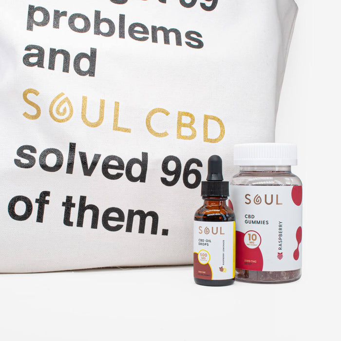 Oil drops and gummies with Soul tote bag
